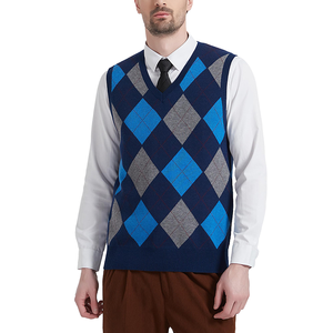 Motif Argyle KTWOLEN Gilet Homme Laine - Col V Sans Manches - - 25% Laine - Automne/hiver - Cardigan élégant Cardigan Laine Polyester