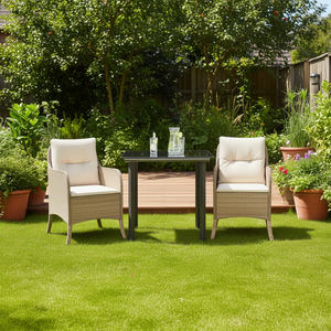 Conjunto de Comedor para Jardín D0100H5L6G2 de 2 Plazas, Ratán Sintético PE Beige, Diseño Contemporáneo, Fundas Extraíbles - Product Image 2