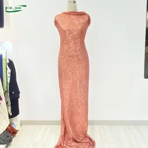 ストレッチメッシュ生地リサイクルポリエステルピンクスパンコール刺繍ドレス女性用