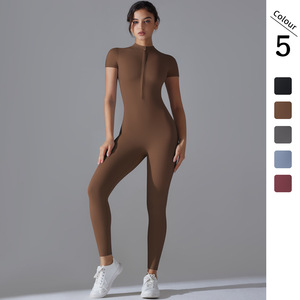 <span class=keywords><strong>Combinaison</strong></span> de yoga une pièce pour <span class=keywords><strong>femme</strong></span>, effet ventre plat, manches courtes, fermeture éclair avant, tenue de sport décontractée 2025 - Product Image 5
