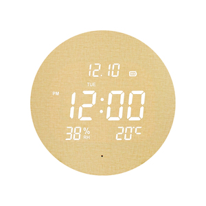 EMAF Living Room Decoration Wireless Calendar Wall Alarm <strong>Clock</strong> Hygrothermograph <strong>Wooden</strong> LED Wall <strong>Clock</strong> Bedroom Wall Digital <strong>Clock</strong>