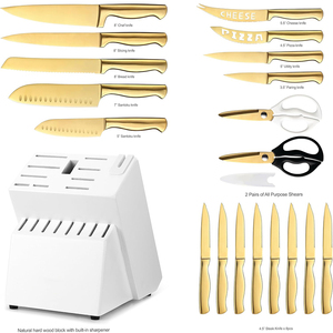 Custom 3Cr13 <span class=keywords><strong>de</strong></span> acero inoxidable <span class=keywords><strong>Chef</strong></span> Utility Steak Santoku Fruit Knives Gold Juegos <span class=keywords><strong>de</strong></span> <span class=keywords><strong>cuchillos</strong></span> <span class=keywords><strong>de</strong></span> cocina con soporte para <span class=keywords><strong>cuchillos</strong></span> - Product Image 5