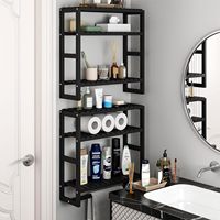 Organisateur d'angle gain de place, porte-serviettes mural, étagère de rangement de salle de bain réglable à 3 niveaux avec barre de suspension