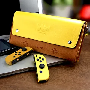 Casing kulit tren baru kain tidak ditenun lembut tas perjalanan konsol penyimpanan portabel cangkang kuning atau merah untuk tombol Nintendo