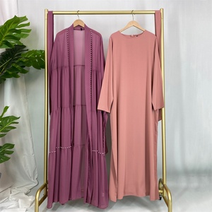 On Sale 2PCS Abaya Set High Quality Chiffon Open Abaya With Nida Simple Dress Elegant Women Muslim <b>Islamic</b> Dubai Set 1964+6597# - Product Image 2