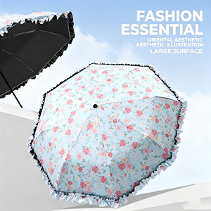 Parapluie pliable portable anti-soleil et anti-pluie avec boucle manuelle et dentelle tendance, parapluie d'extérieur extra large et épaissi pour femmes, vente en gros - Product Image 2