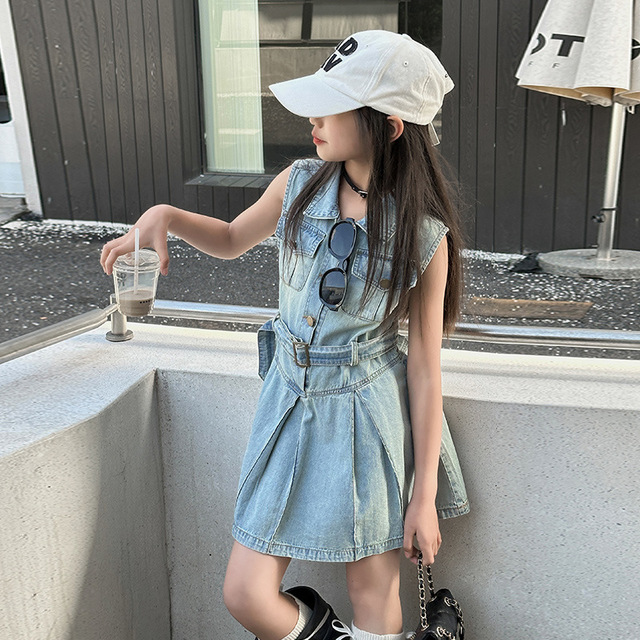 2026 Children Girl's Summer Sleeveless Denim Dress Vintage Trendy Dresses