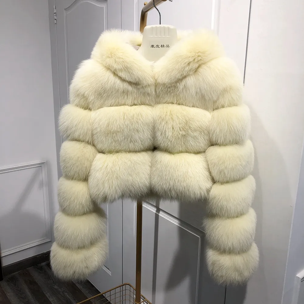 High Quality Oversize New Design Short black Genuine Fashion real Fox Fur Jacket winter women Hooded fox fur coat
