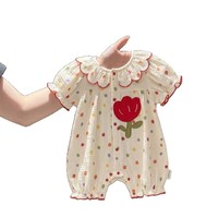 Nouvelle Arrivée 2026 Vêtements pour Bébé Nouveau-né Style Princesse à Pois Col à Revers Été Combinaison Courte Mignonne