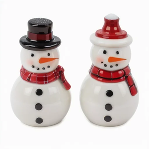Set di Saliera e Pepiera in Ceramica a Forma di Pupazzo di Neve Mr & Mrs, Regalo Natalizio all'Ingrosso - Product Image 1