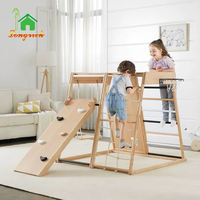 Structure d'escalade en bois pour enfants de 19 à 24 mois avec toboggan et barres de grimpe, forme géométrique, unisexe, utilisation intérieure, dimensions 84x42x37.5CM