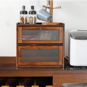 Wooden Double Layer Bread Box Kitchen Storage Cabinet With Wave <b>Door</b> Dustproof Drawer Organizer For Home Baking - Product Image 1