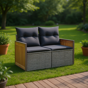 Sofá de Jardín Gris Oscuro de Dos Plazas, Muebles de Exterior de Ratán, Cojines Impermeables, Diseño Contemporáneo - Product Image 2