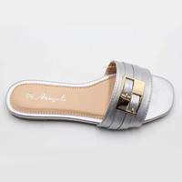 Sandales plates d'extérieur en métal de haute qualité, les meilleures ventes, pour femmes, de marques de créateurs, sandales très prisées