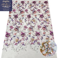 Tissu en dentelle brodée de perles et de sequins multicolores à motifs floraux pour robes de mariée et robes de soirée (vente en gros)
