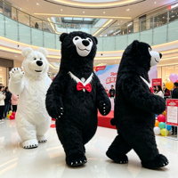 Costume de mascotte géant gonflable ours 2-3M en fourrure pelucheuse, tenue de poupée ambulante noir et blanc pour Halloween, carnaval, fête, publicité