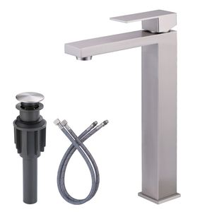 Single Handle Tall Bathroom Basin Faucet with Pop up Drain and Supply Lines, <b>Brushed</b> Nickel Basin Sink Faucet - Product Image 1