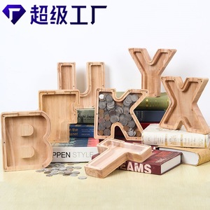 Hucha de madera con letras del alfabeto, 26 letras, tarro de ahorro de acrílico transparente, regalo para niños, portátil, ecológico - Product Image 5