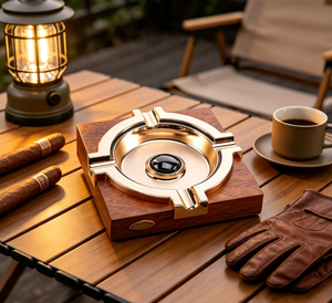 Cendrier à cigares haut de gamme personnalisé avec logo, en bois et métal, vintage, carré, pour la maison, le bureau, l'extérieur, pour fumer des cigares - Product Image 1