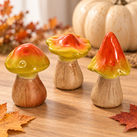 Décoration en céramique en forme de champignon, ensemble de 3 pièces, ornement de table d'automne, statue de jardin, pot de plante décoratif avec glaçure brillante orange-jaune