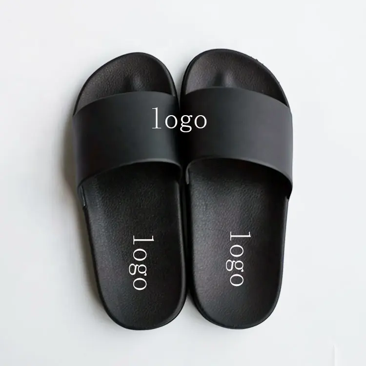 OEM Su Misura Nero Slides Calzature Sandalo del PVC, Logo Personalizzato Pantofole Da Uomo Tinta Unita In Bianco Scivolo Sandalo, pantofole Logo Personalizzato Scivolo