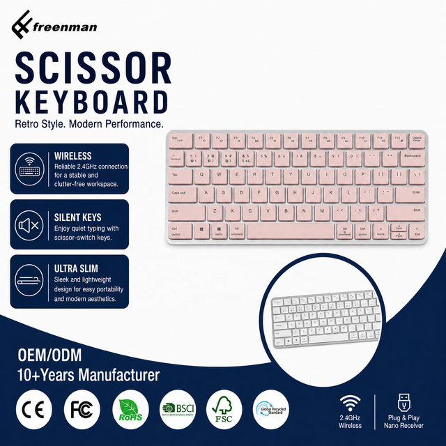 Ultra Quiet Computer Keyboard with Low Profile Keycaps Ultra Slim Mini Rechargeable Wireless BT Portable Scissor Keyboard