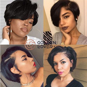 Pas cher court Pixie coupe perruque de cheveux humains droite Remy cheveux brésiliens pour les femmes noires <span class=keywords><strong>13x4x1</strong></span> T dentelle perruque 13X4 dentelle frontale naturelle - Product Image 6
