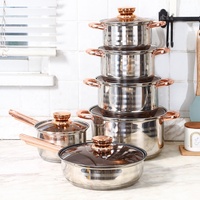 Set Peralatan Masak 12pcs Desain Klasik Stainless Steel Anti Lengket dengan Tutup Kaca untuk Panci Sup dan Memasak (Laris Terjual)