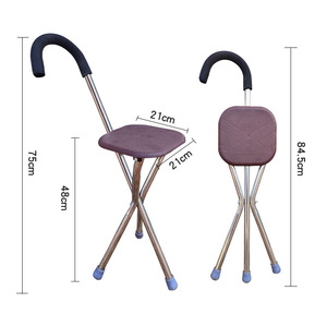 <b>Folding</b> Walking Stick With <b>Stool</b> 75cm Stainless Steel Lightweight Portable Cane Chair For Seniors Outdoor Use - Product Image 1