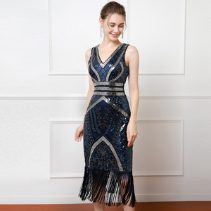 1920s <span class=keywords><strong>Vintage</strong></span> Flapper Great Gatsby <span class=keywords><strong>Robe</strong></span> De Soirée Col En V Sans Manches Sequin Perlé Style Gland Flapper Vestidos Feminina <span class=keywords><strong>1920</strong></span> - Product Image 1