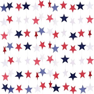 Hstyle 4 metros 33 estrellas rojo blanco azul Serpentinas de estrellas 4 de Julio decoraciones guirnalda de papel fiesta patriótica Serpentinas de estrellas - Product Image 1