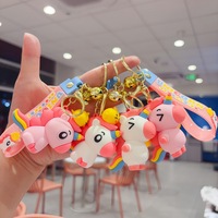 Porte-clés Licorne Fraise en Silicone Mignon, Porte-clés Cheval de Dessin Animé