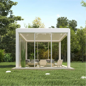 Pergola haut <span class=keywords><strong>de</strong></span> gamme en aluminium imperméable avec <span class=keywords><strong>éclairage</strong></span> LED intégré, pavillon <span class=keywords><strong>de</strong></span> jardin <span class=keywords><strong>extérieur</strong></span> pour repas en plein air - Product Image 3
