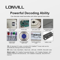 Pemindai Kode 2D LONVILL 640x480 CMOS IP52 Kontras 20% 8kV ESD Tahan Jatuh 1.2m Garansi 2 Tahun Pemindai Barcode Genggam