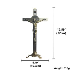 Crucifijo de pie de bronce antiguo HT de 32 cm, cruz de Jesús de aleación de zinc con medalla de San Benito, decoración católica para altar - Product Image 6