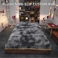 Tapis moderne personnalisable en matériaux mélangés, pelucheux, antidérapant, écologique, fin, tie-dye, avec envers en coton pour chambre à coucher