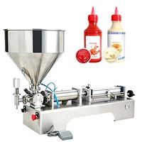 Machine de remplissage pneumatique horizontale à piston, remplisseuse de pâtes et de liquides à buse unique avec trémie de chauffage et d'agitation en option