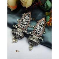 Boucles d'oreilles répliques en argent oxydé faites à la main avec pierres et perles, idéales pour les soirées, pour femmes, produit artisanal en gros