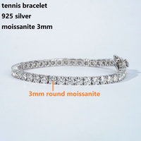 Bracelet Tennis en Argent S925 Starsgem Hip Hop avec Moissanite, Coupe Ronde 2mm 3mm, Qualité DE VVS, Bracelet à Maillons en Argent Moissanite pour Hommes et Femmes