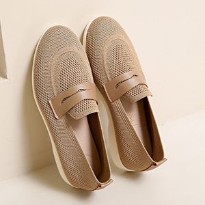 Mocasines ligeros de punto para mujer, zapatos planos con diseño hueco, calzado de señora con punta cuadrada, personalizables con logo. - Product Image 4