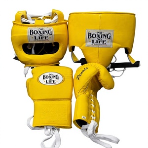 No Boxing No Life Ensemble de gants de boxe jaunes et de protège-tête, équipement d'entraînement pour adulte à lacets avec protection inguinale, personnalisable Winning - Product Image 1