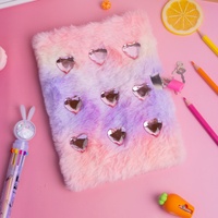 Carnet créatif en peluche motif dessin animé avec 9 diamants et cadenas, journal intime dégradé pour étudiant, cadeau