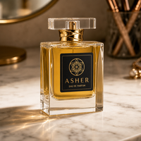 Flacon de parfum vide en verre transparent carré de luxe 50 ml, col enveloppé de or, bouchon transparent, étiquette noire, logo personnalisé avec boîte cadeau
