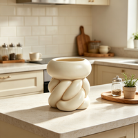 Pot de fleurs moderne abstrait en résine nouée, sculpture en corde torsadée crème, pot à fleurs esthétique en forme de corde tressée, vase décoratif pour plantes d'intérieur