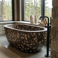 Baignoire en terrazzo artificiel de haute qualité, couleur marron, fabriquée directement par YDSTONE, pour hôtel, villa, salle de bain, meuble-lavabo