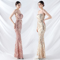 31909 # Tie Rope Double Méthode Halter Top Cryptage Laminé Perle Robe de Soirée