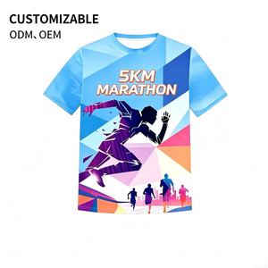 เสื้อยืดวิ่งมาราธอนพิมพ์ลายโลโก้ตามสั่งราคาถูก เสื้อยืดโฆษณาพิมพ์ลาย 3 มิติ เสื้อยืดโพลีเอสเตอร์เปล่าสำหรับงานซับลิเมชั่น - Product Image 1