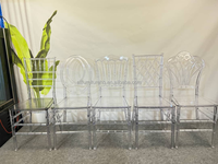 Chaise de salle à manger empilable Ghost en acrylique avec dossier ovale, vente en gros directe usine, pour événements extérieurs, mariages, expositions, banquets et dîners