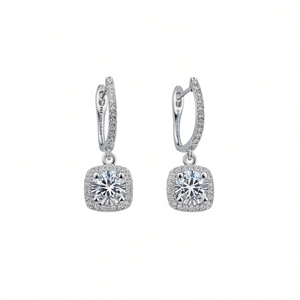 E657 Orecchini in oro bianco con diamanti, taglio rotondo brillante, colore D, diamanti naturali, gioielli da sposa classici da donna - Product Image 1