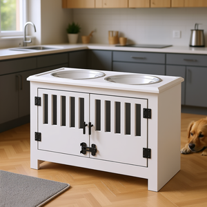 Armoire de rangement pour aliments pour chiens blanche avec bols, station d'alimentation pour chiens pour Paws - Product Image 2